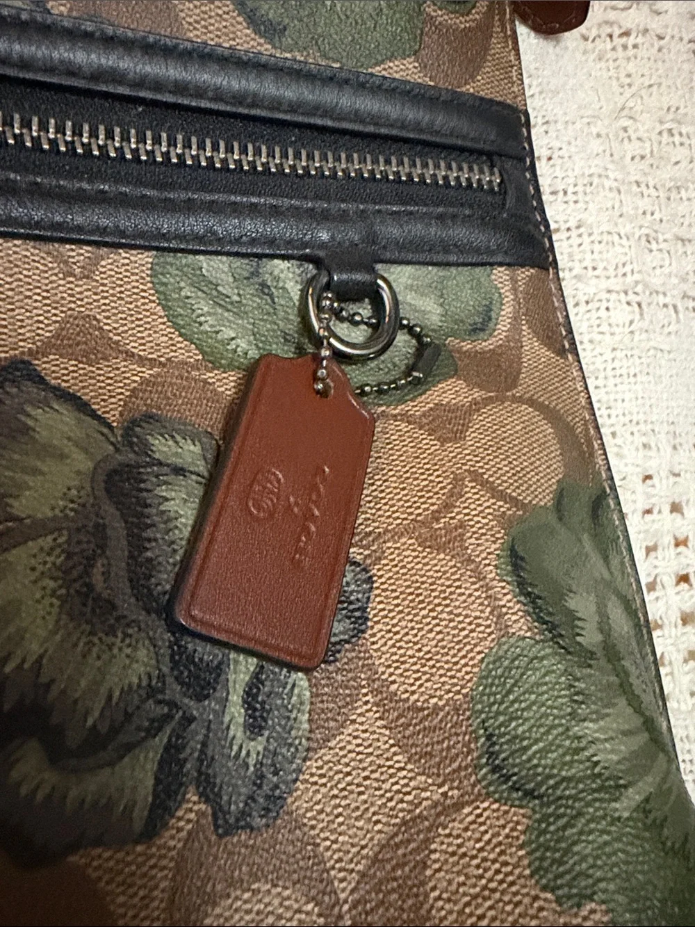 Coach Floral Signature Canvas Wristlet in Green and Brown x large kaffe fassett